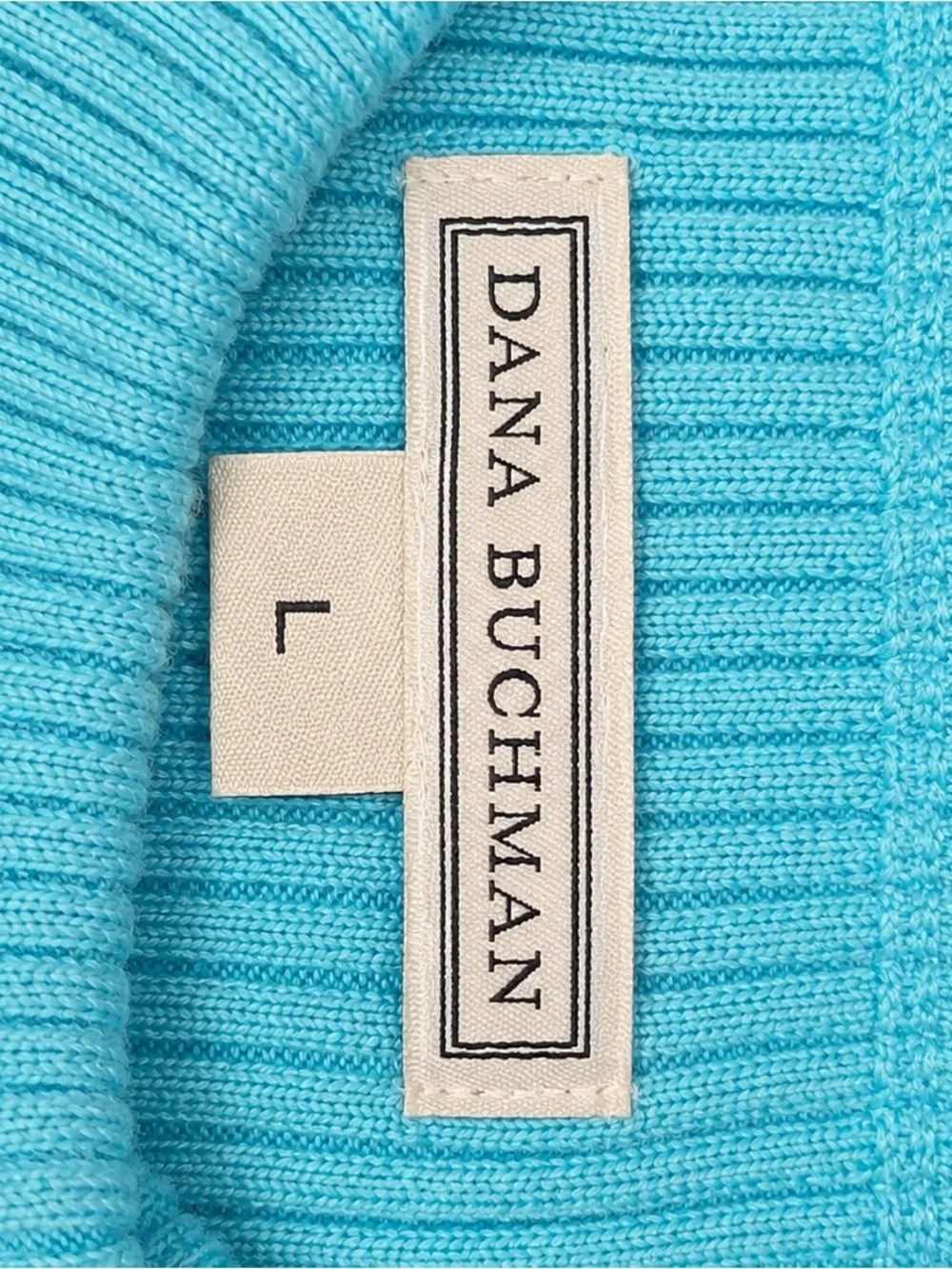 Vintage Y2K Dana Buchman Aqua Blue Ribbed Sleeveless Turtleneck Top L - Picture 7 of 7